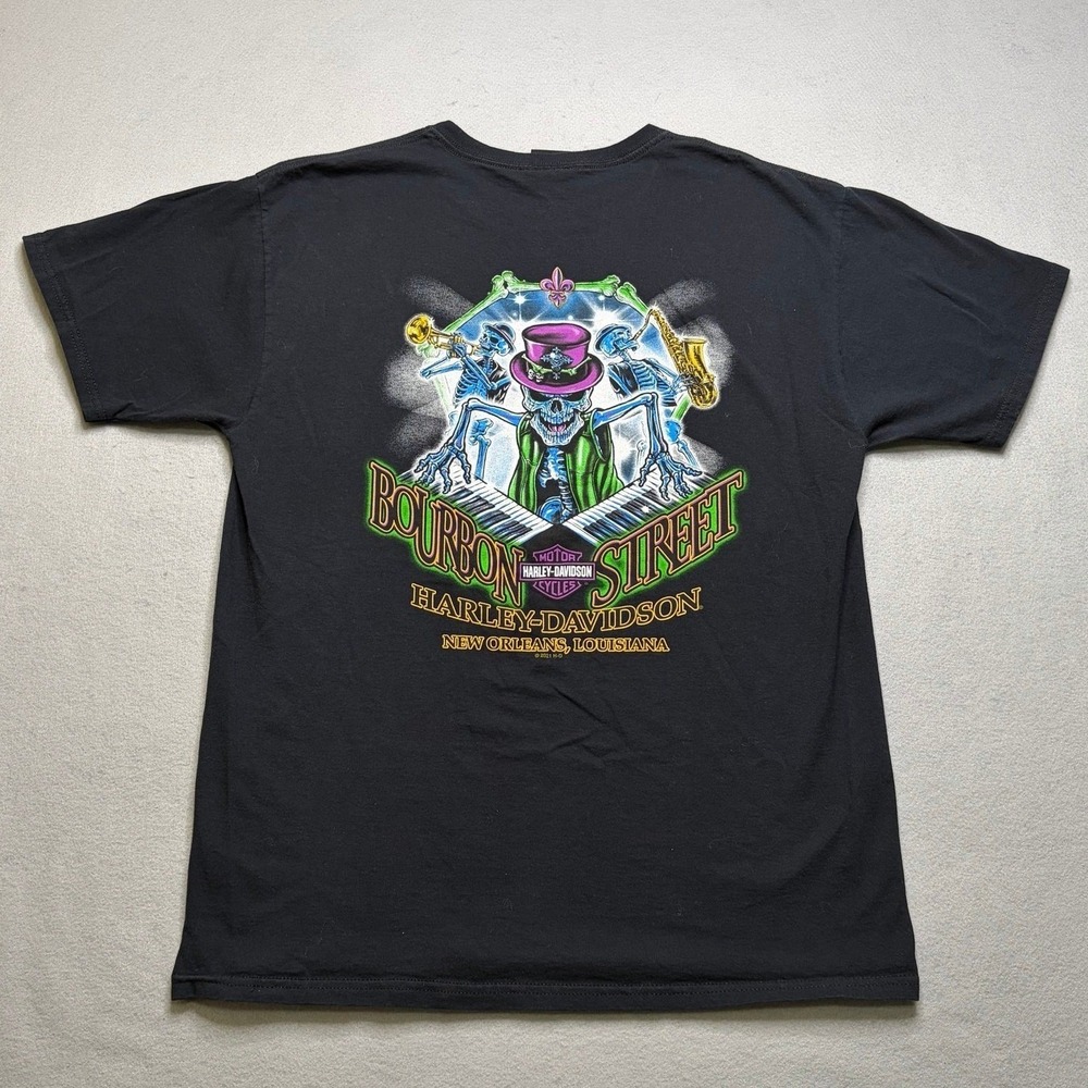Harley-Davidson Pocket T-Shirt Mens L Black‎ Bourbon Street New Orleans Skeleton